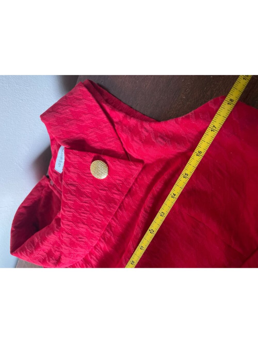 Vintage Liz Claiborne Red Houndstooth Dress Portrait Collar Gold Button SZ 8 - Picture 8 of 9